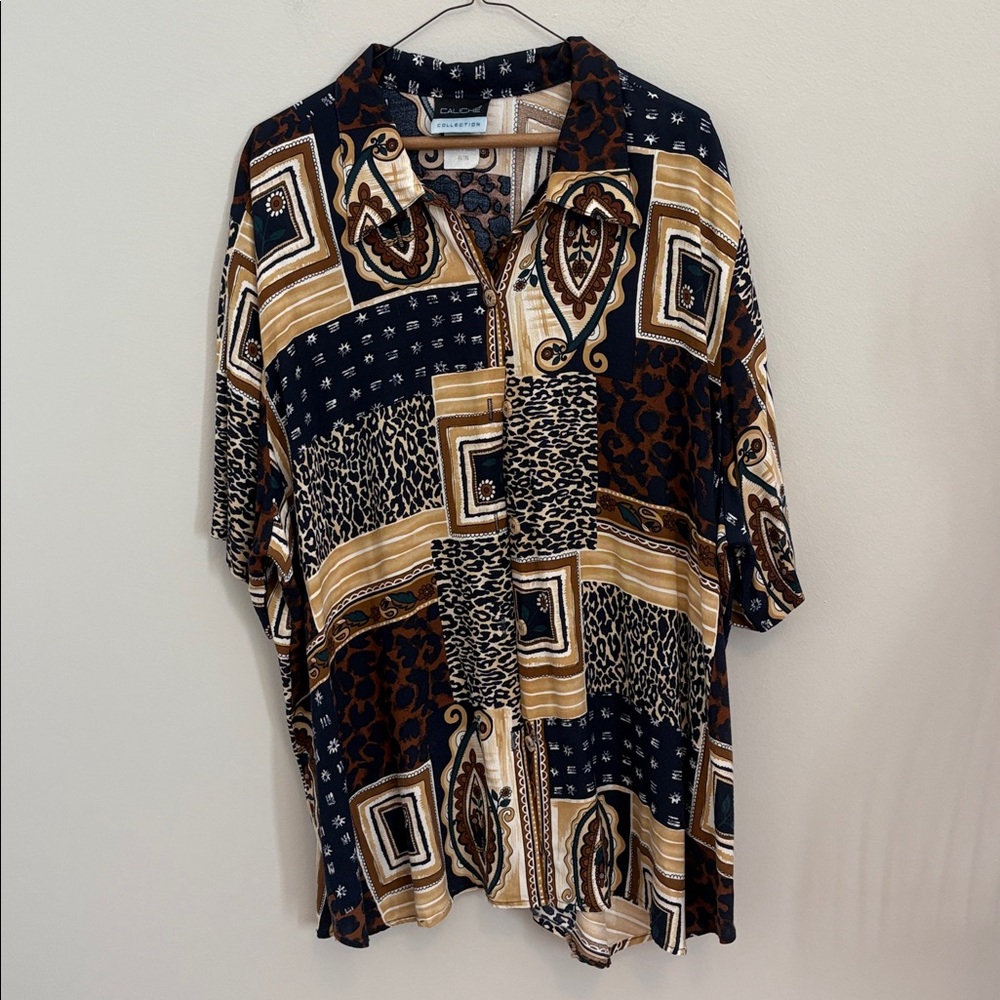 Caliche Collection Casual Button Down Shirt. Vintage look with bold pattern.